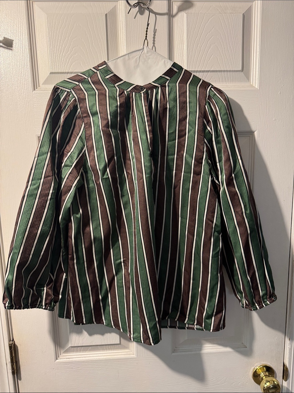 Raquel Allegra Green & Brown Striped Long-Sleeve Blouse